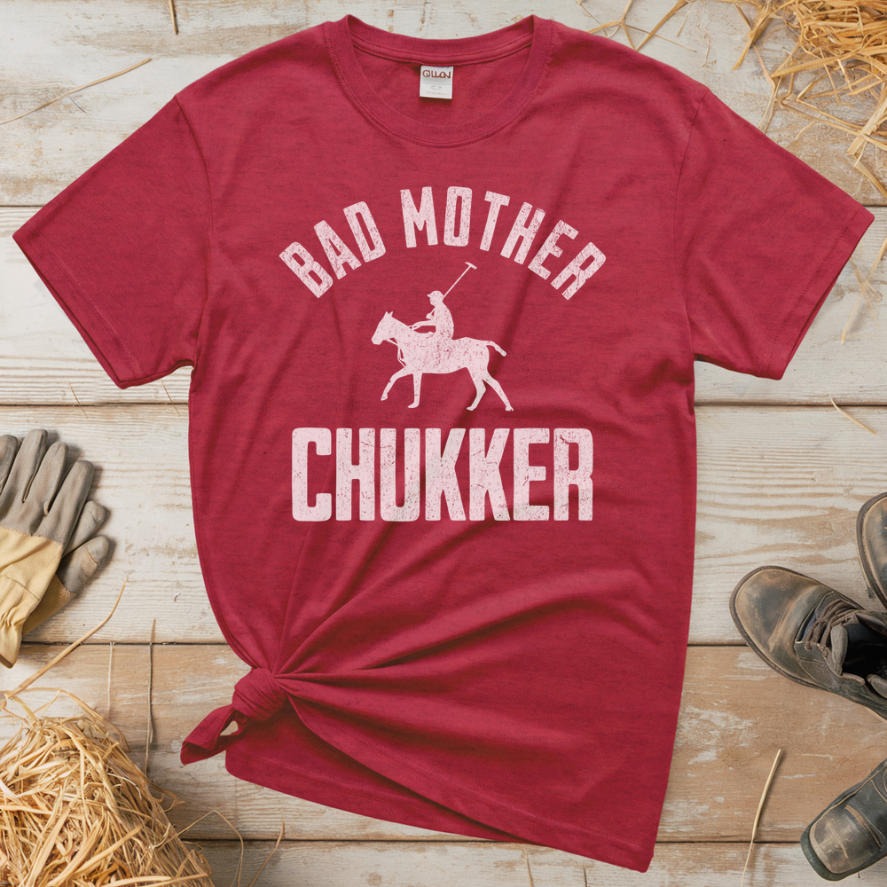 Bad Mother Chukker Horse Polo (Adult Unisex Tee) - Heather Red