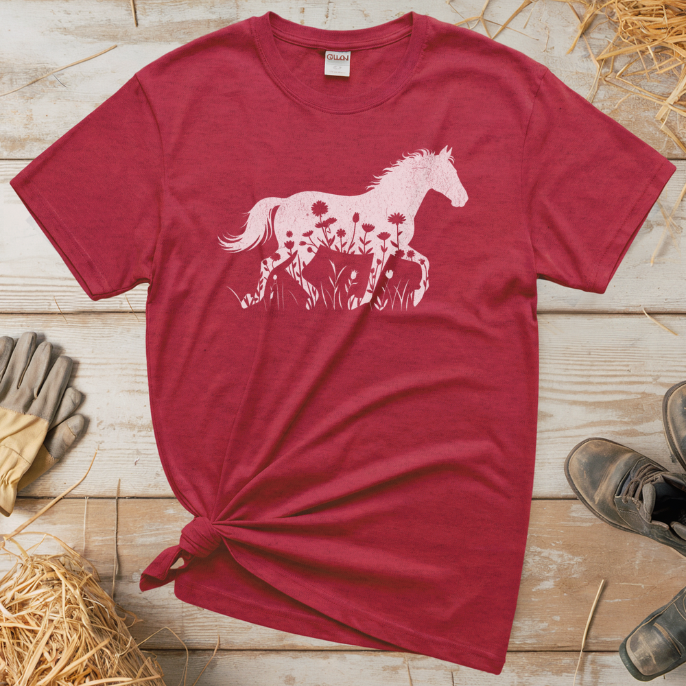 Flower Horse (Adult Unisex Tee) - Heather Red