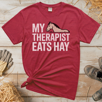 My Therapist Eats Hay (Adult Unisex Tee) - Heather Red