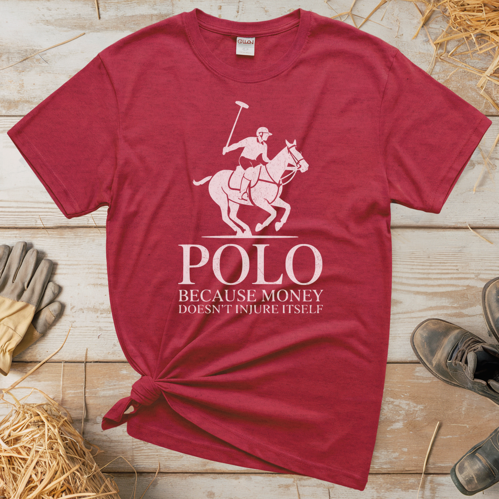 Polo Cause Money Doesn't Injure Itself (Adult Unisex Tee) - Heather Red