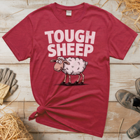 Funny Tough Sheep (Adult Unisex Tee) - Heather Red