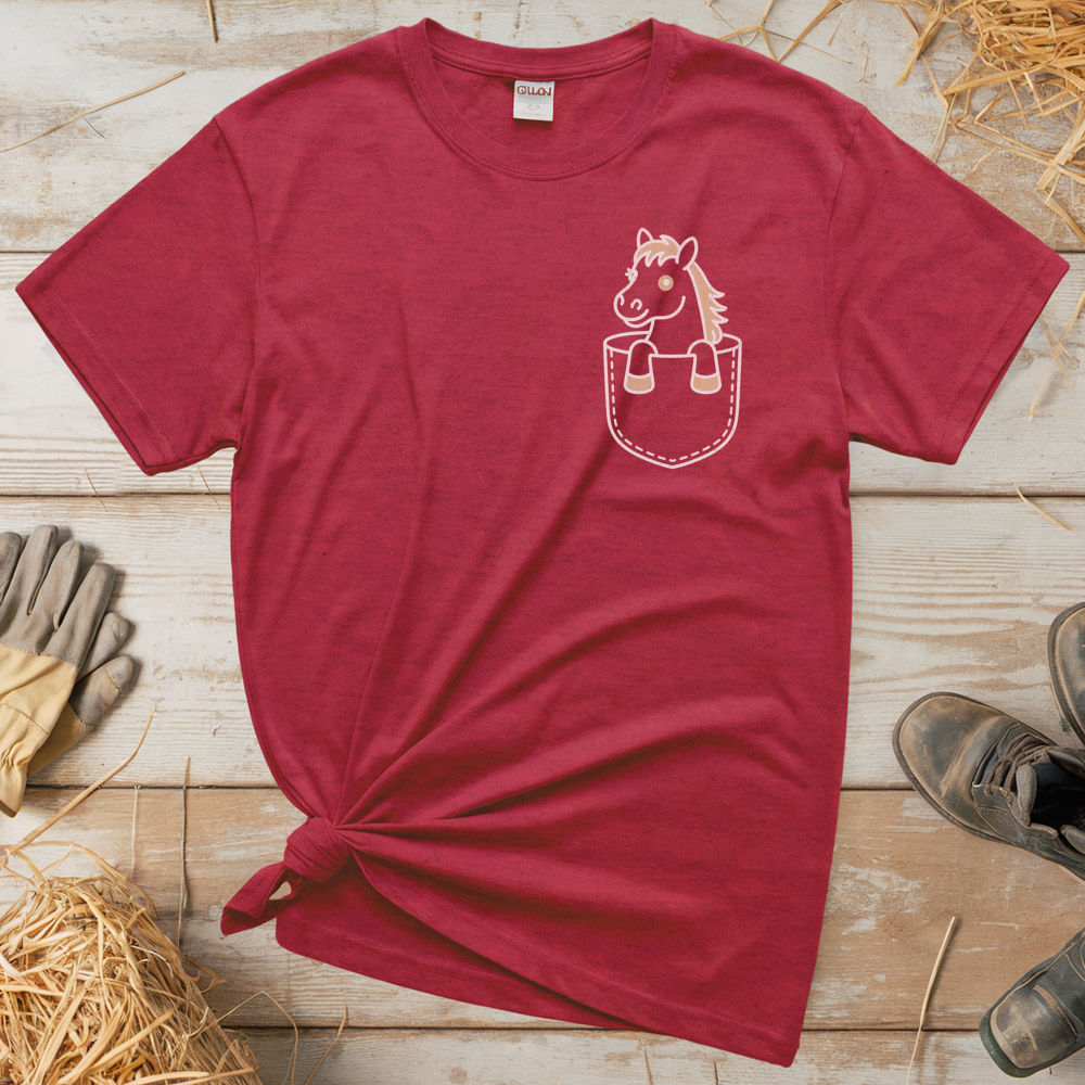 Horse In Pocket (Adult Unisex Tee) - Heather Red