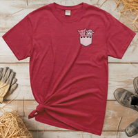 Sheep And Pig In Pocket (Adult Unisex Tee) - Heather Red