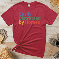 Easily Distracted By Horses (Adult Unisex Tee) - Heather Red