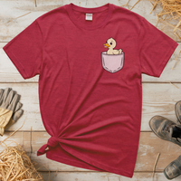 Duck In Pocket (Adult Unisex Tee) - Heather Red