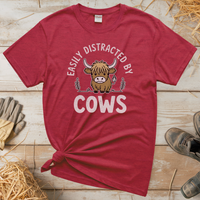 Easily Distracted By Cows (Adult Unisex Tee) - Heather Red