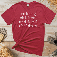 Raising Chickens And Feral Children (Adult Unisex Tee) - Heather Red