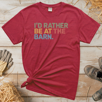 I'd Rather Be At The Barn (Adult Unisex Tee) - Heather Red