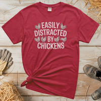 Easily Distracted By Chickens (Adult Unisex Tee) - Heather Red
