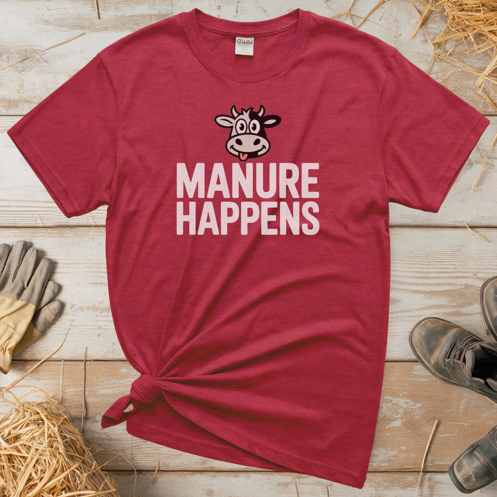 Manure Happens Adult Tee - Heather Red