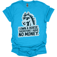 I Own A Horse Therfore I Have No Money Adult Unisex Tee - Heather Sapphire
