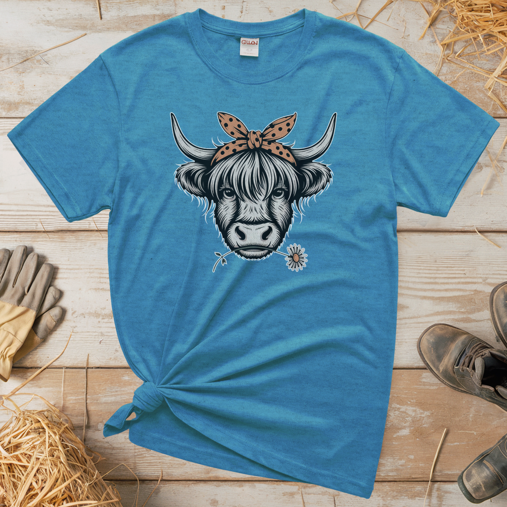 Cow Flower (Adult Unisex T-Shirt) - Heather Sapphire