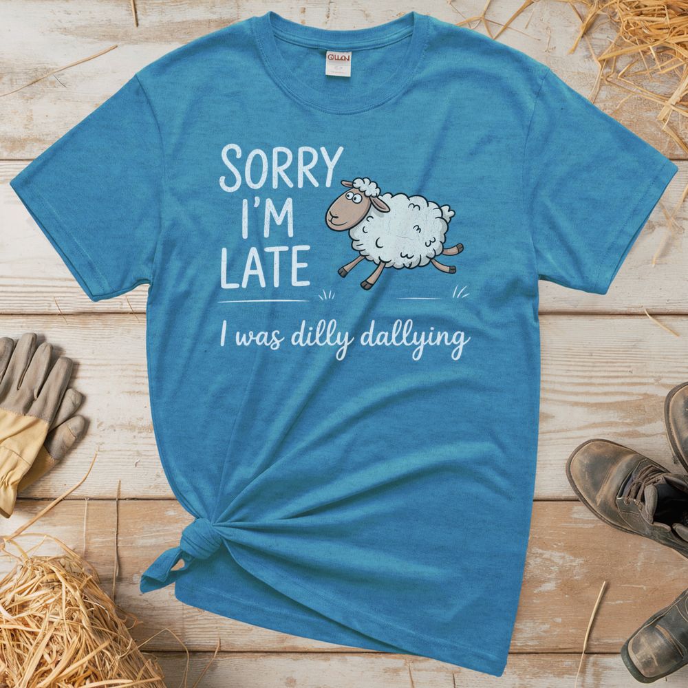 Dilly Dallying Sheep (Adult Unisex Tee) - Heather Sapphire