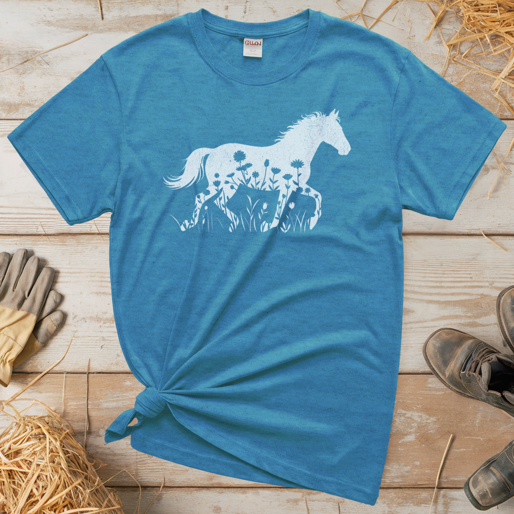 Flower Horse (Adult Unisex Tee) - Heather Sapphire