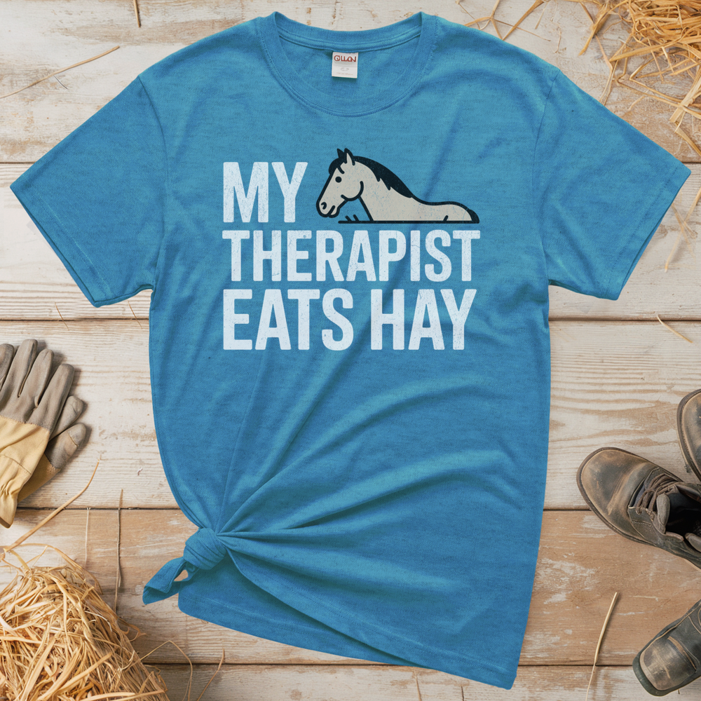 My Therapist Eats Hay (Adult Unisex Tee) - Heather Sapphire
