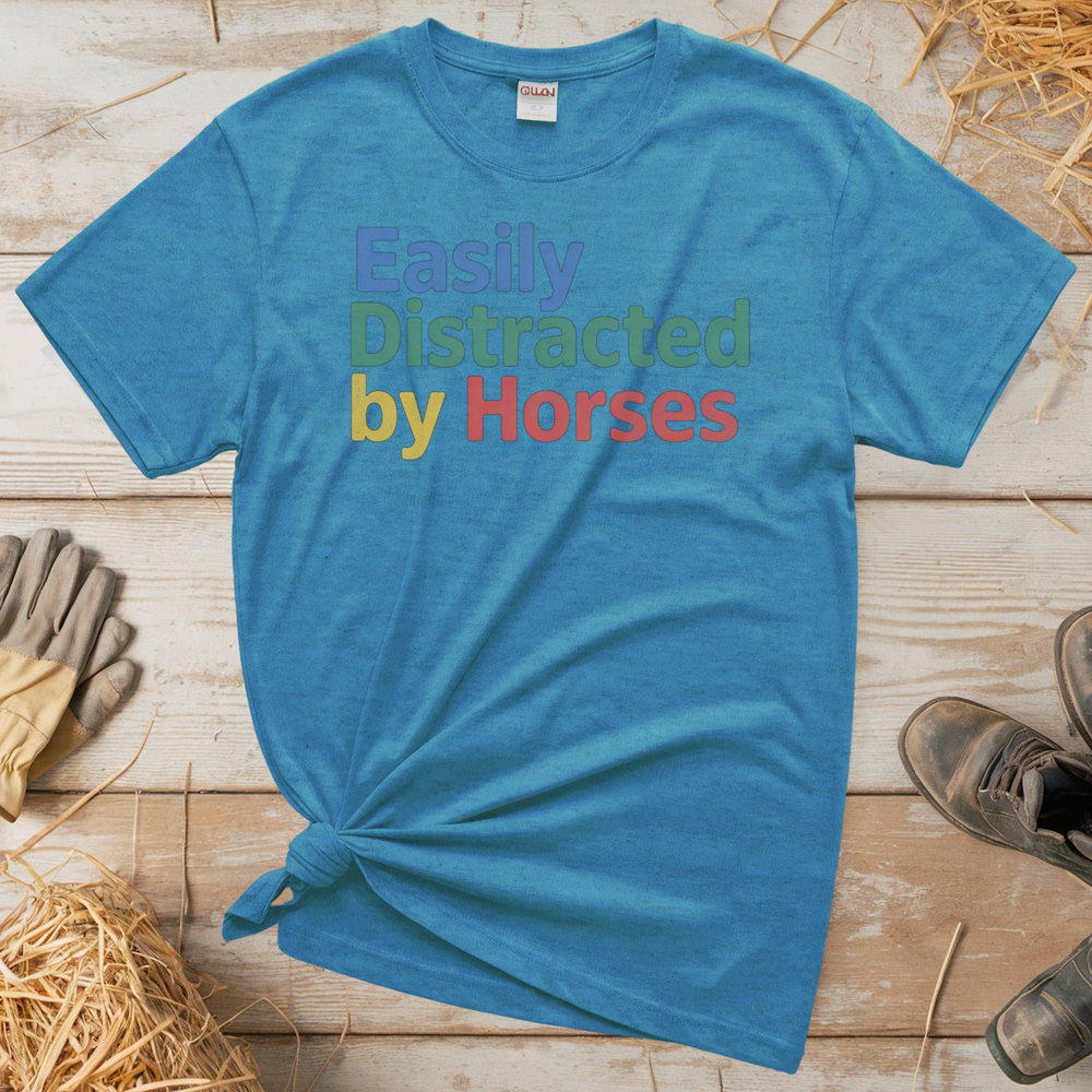 Easily Distracted By Horses (Adult Unisex Tee) - Heather Sapphire