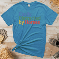 Easily Distracted By Horses (Adult Unisex Tee) - Heather Sapphire