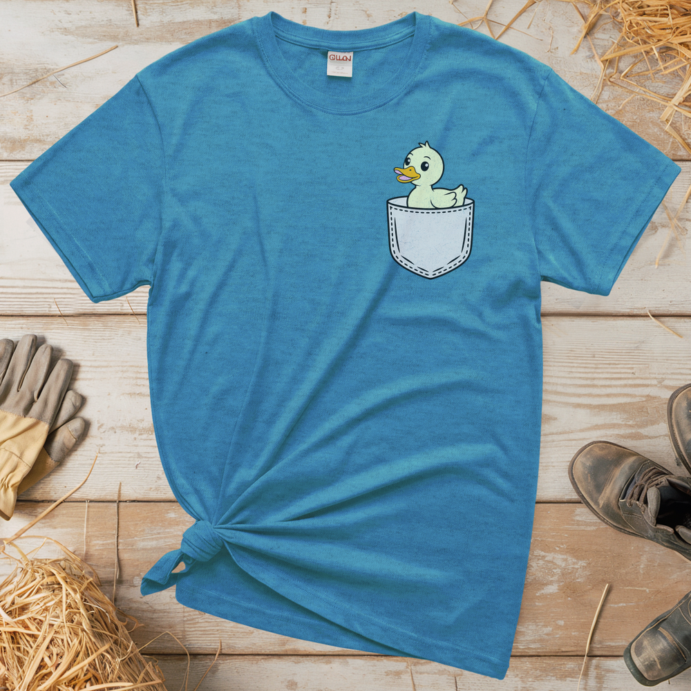 Duck In Pocket (Adult Unisex Tee) - Heather Sapphire