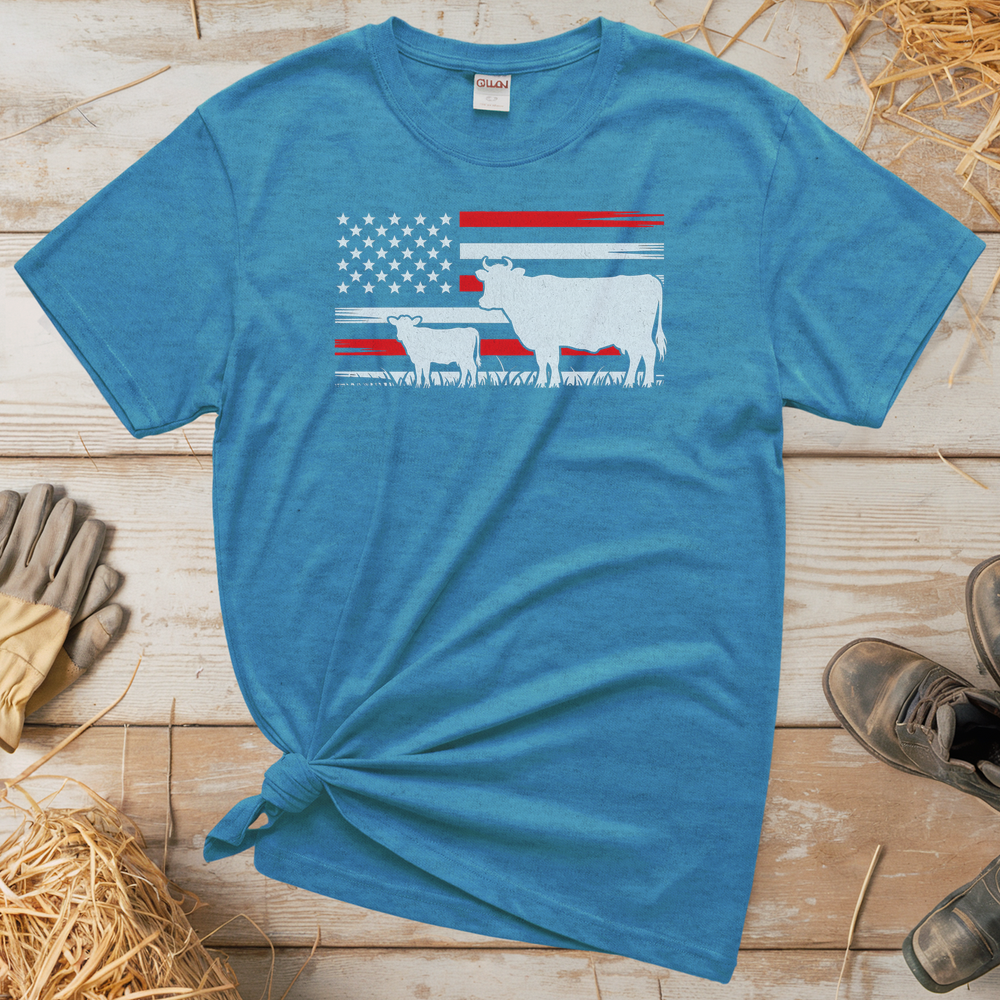 USA Cow Farm (Adult Unisex Tee) - Heather Sapphire