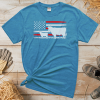 USA Cow Farm (Adult Unisex Tee) - Heather Sapphire