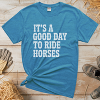 Good Day To Ride Horses Tee - Heather Sapphire