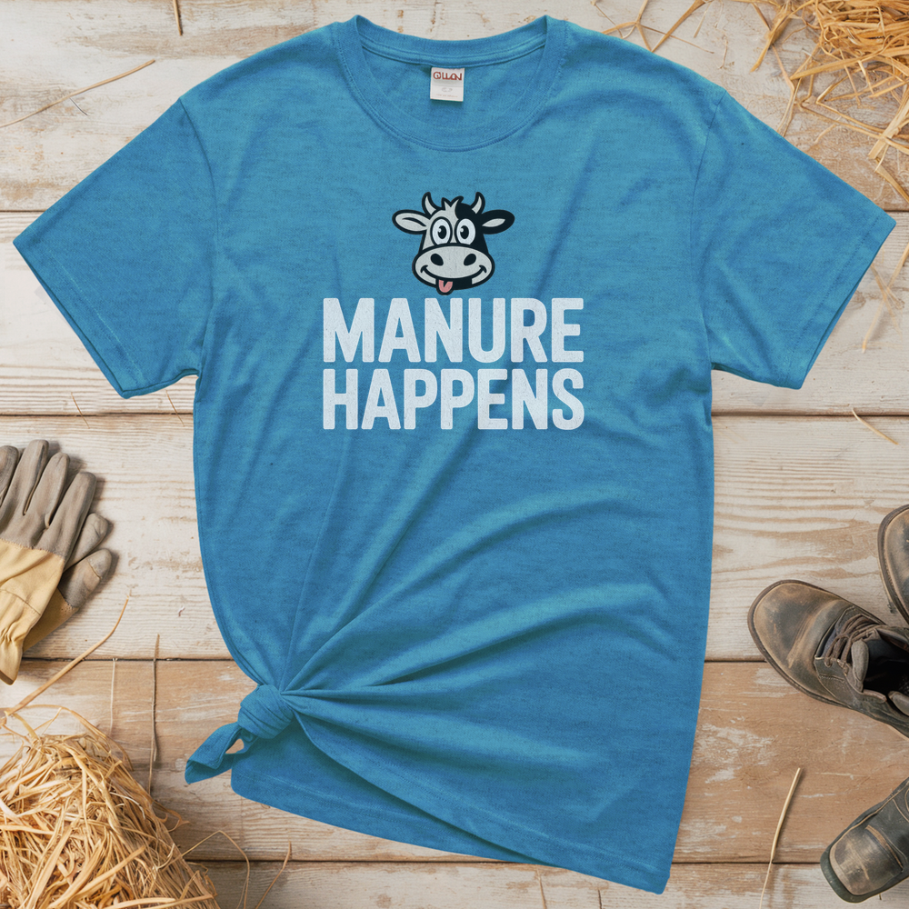 Manure Happens Adult Tee - Heather Sapphire
