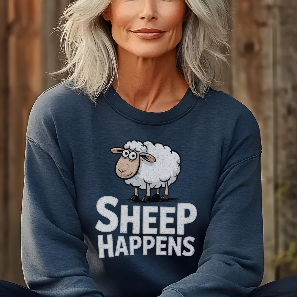 Funny Sheep Happens (Adult Sweatshirt) - Heather Sport Dark Navy