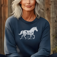 Flower Horse (Adult Sweatshirt) - Heather Sport Dark Navy