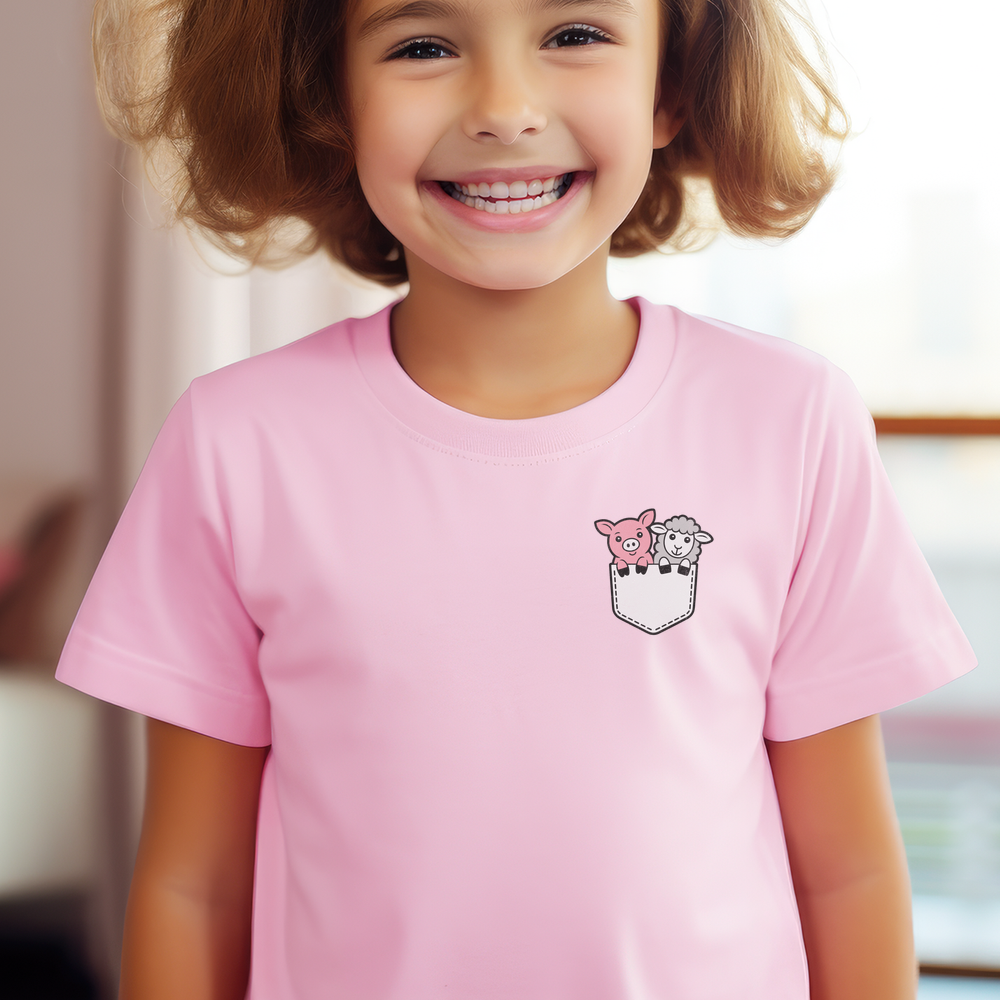 Sheep In Pocket Child T Shirt - Light Pink