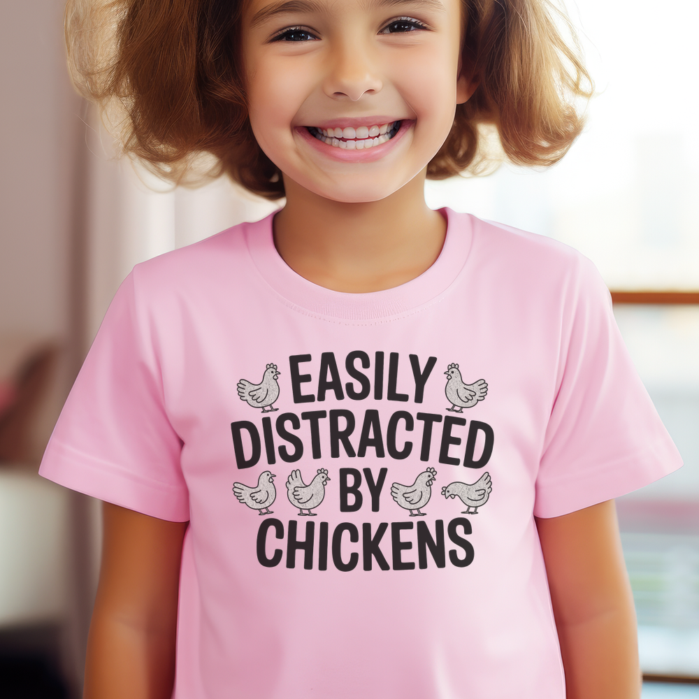 Easily Distracted By Chickens Child - Light Pink