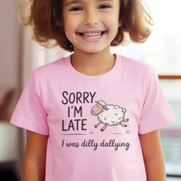 Sorry Im Late Sheep Child T Shirt - Light Pink