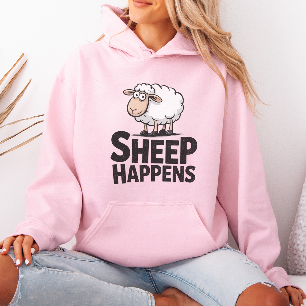 Funny Sheep Happens (Adult Hoodie) - Light Pink
