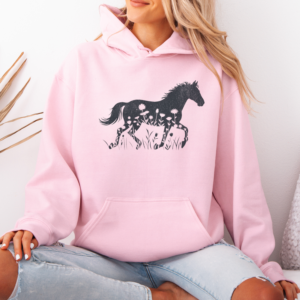 Flower Horse (Adult Hoodie) - Light Pink