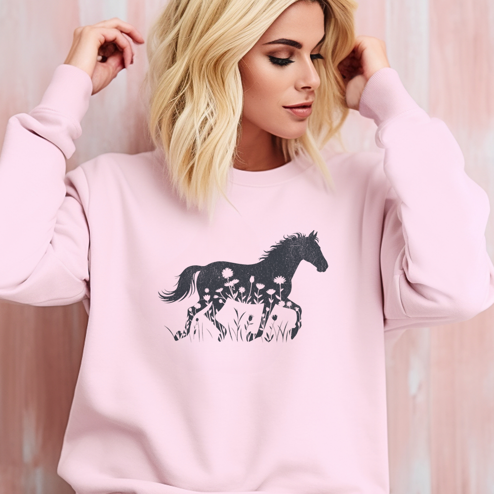 Flower Horse (Adult Sweatshirt) - Light Pink