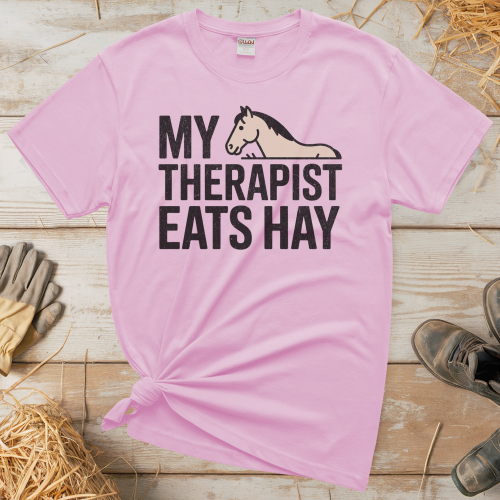 My Therapist Eats Hay (Adult Unisex Tee) - Light Pink