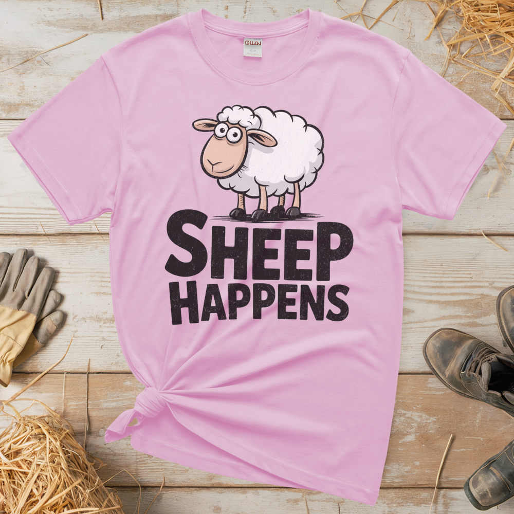 Sheep Happens (Adult Unisex Tee) - Light Pink