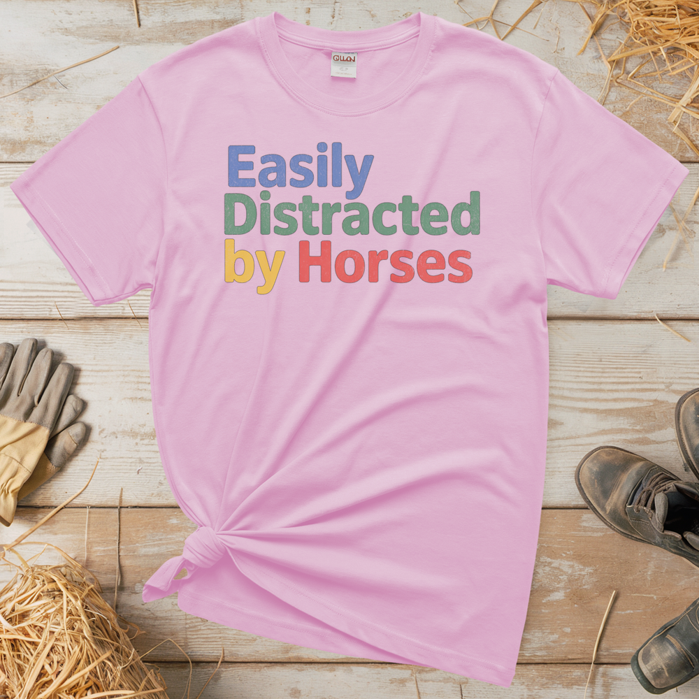Easily Distracted By Horses (Adult Unisex Tee) - Light Pink