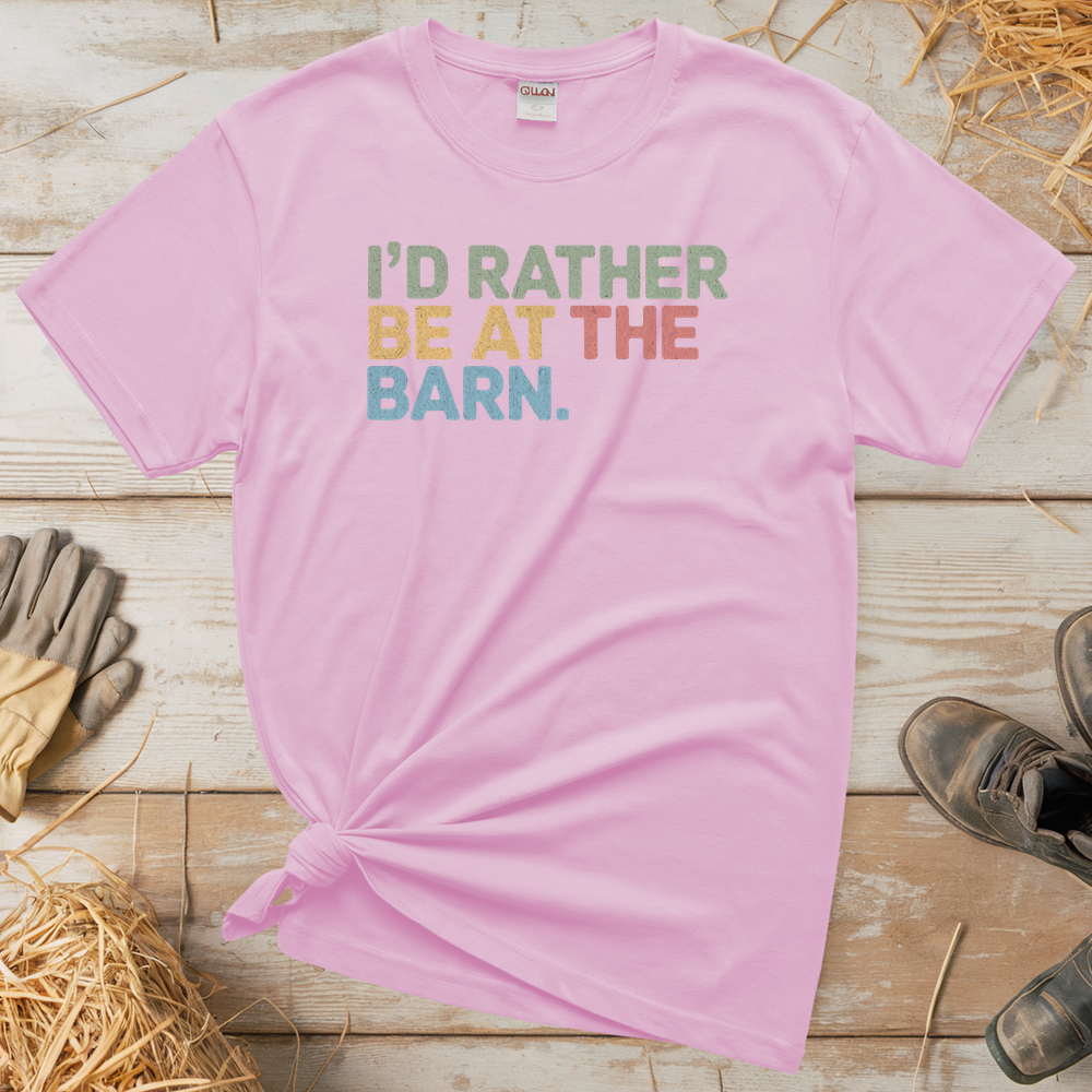 I'd Rather Be At The Barn (Adult Unisex Tee) - Light Pink
