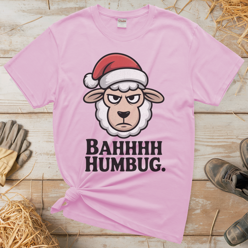 Bahhh Humbug Christmas (Adult Unisex Tee) - Light Pink