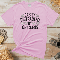 Easily Distracted By Chickens (Adult Unisex Tee) - Light Pink