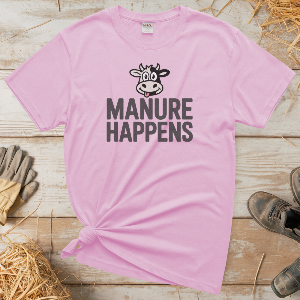 Manure Happens Adult Tee - Light Pink