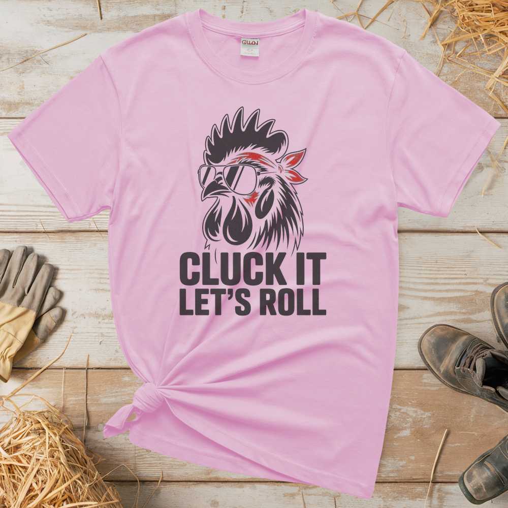 Cluck It Lets Roll Adult Tee - Light Pink