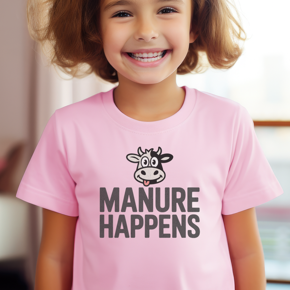 Manure Happens Child Tee - Light Pink