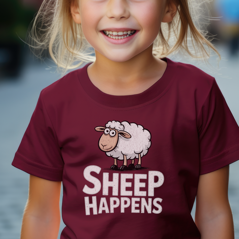 Funny Sheep Happens Child T Shirt - Maroon