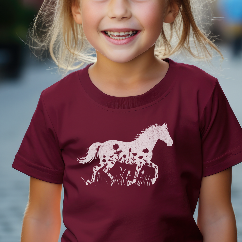 Flower Horse Child T Shirt - Maroon