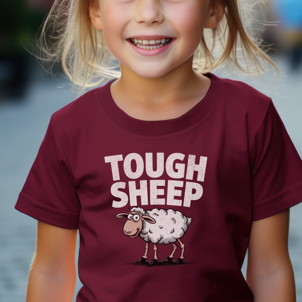 Funny Tough Sheep Child T Shirt - Maroon