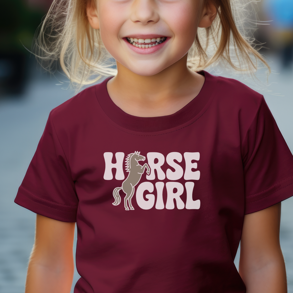 Horse Girl Child Tee - Maroon