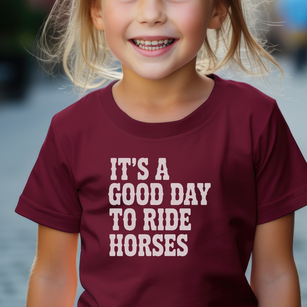Good Day To Ride Horses Child Tee - Maroon