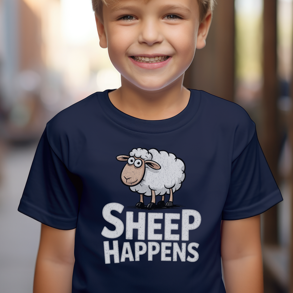 Funny Sheep Happens Child T Shirt - Navy