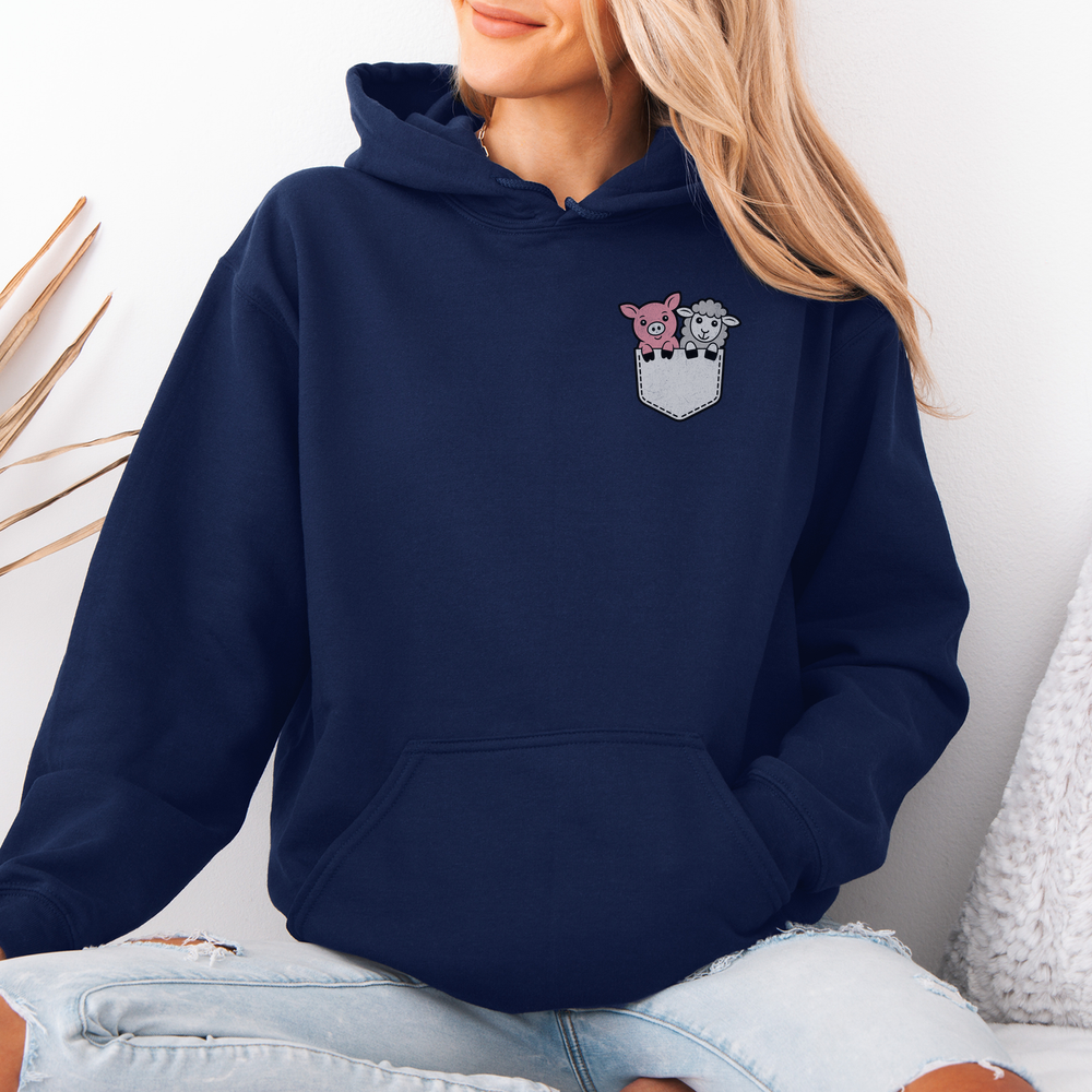 Sheep And Pig In Pocket (Adult Hoodie) - Navy